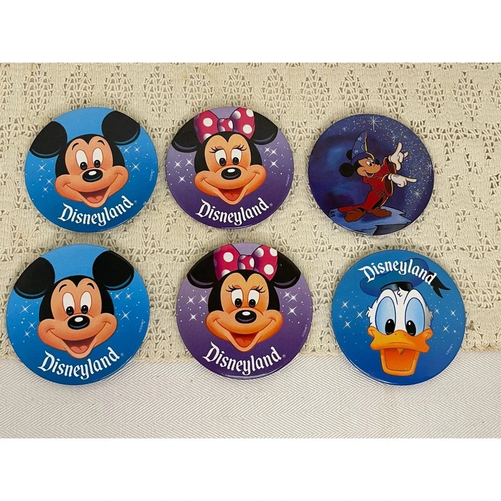 Vintage Disneyland Mickey Minnie Donald Sorcerer Mickey Button Pin Lot of 6